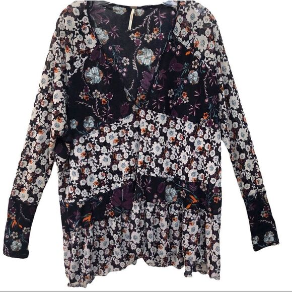 FREE PEOPLE TOP Floral Peasant Style Tunic Top Size S - Picture 2 of 9